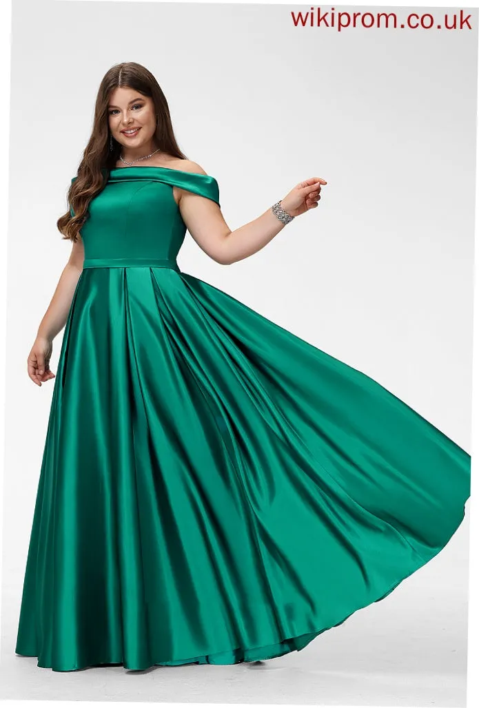 Front Pockets Esmeralda Satin Prom Dresses Floor-Length With Ball-Gown/Princess Split Off-the-Shoulder