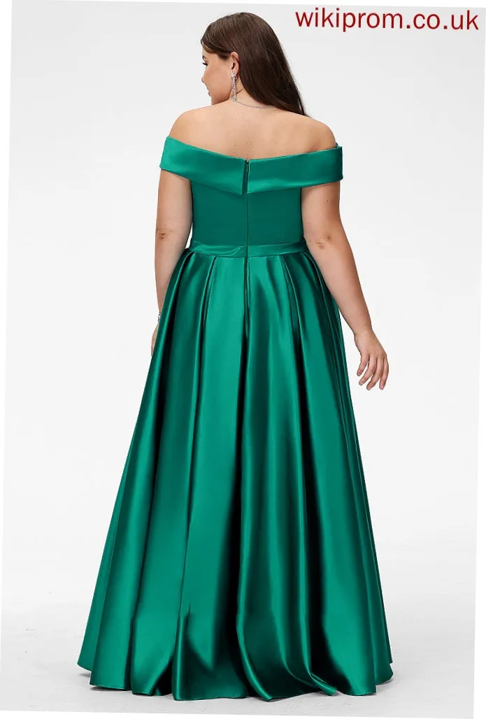 Front Pockets Esmeralda Satin Prom Dresses Floor-Length With Ball-Gown/Princess Split Off-the-Shoulder