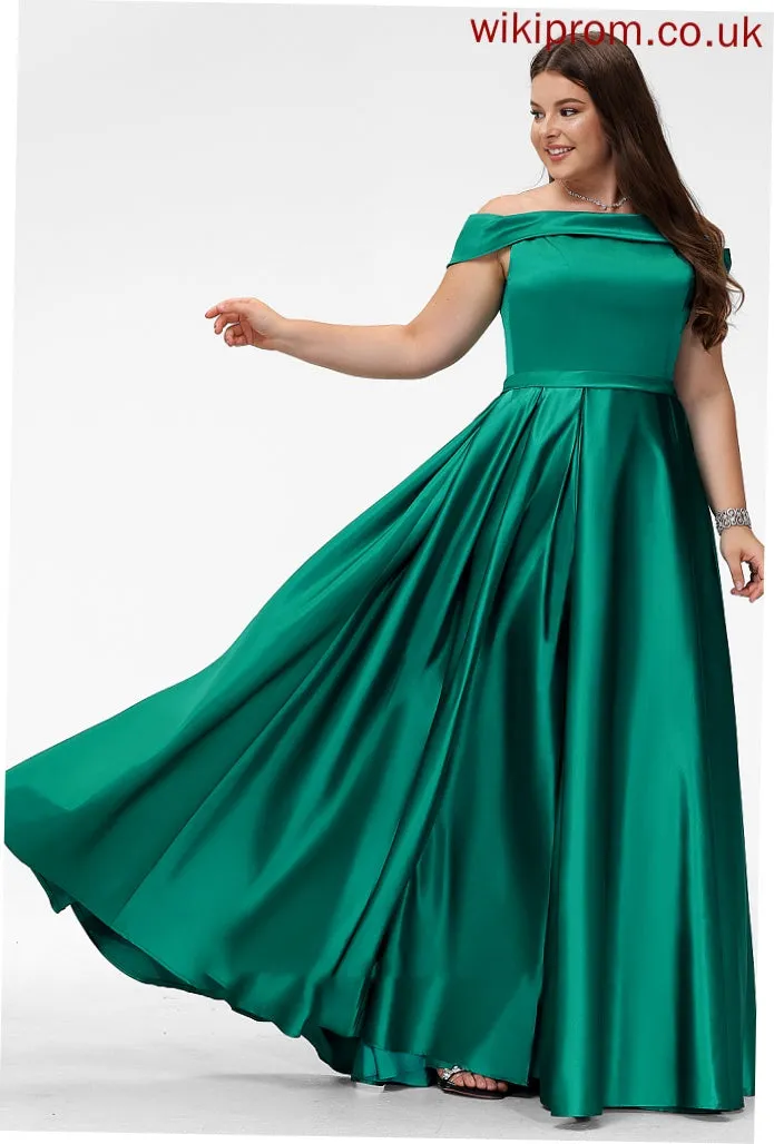 Front Pockets Esmeralda Satin Prom Dresses Floor-Length With Ball-Gown/Princess Split Off-the-Shoulder