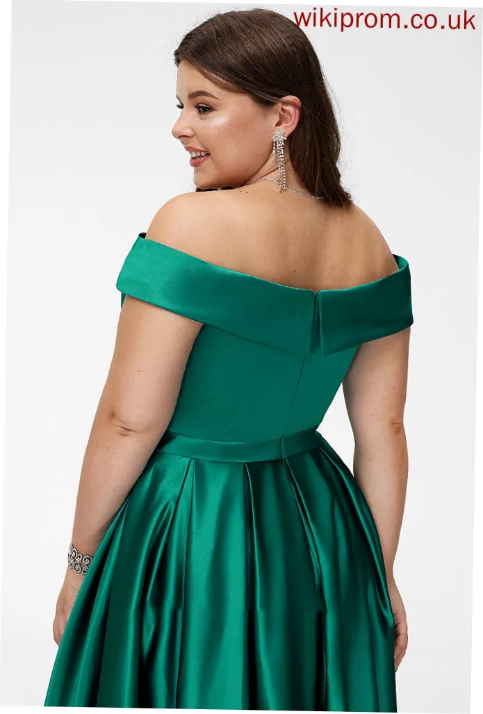 Front Pockets Esmeralda Satin Prom Dresses Floor-Length With Ball-Gown/Princess Split Off-the-Shoulder