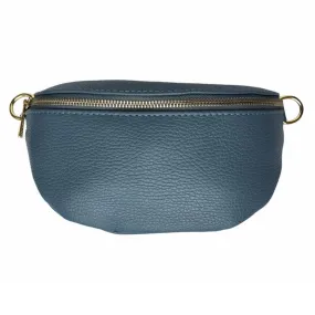 Italian Leather Crescent Bag in Denim Blue