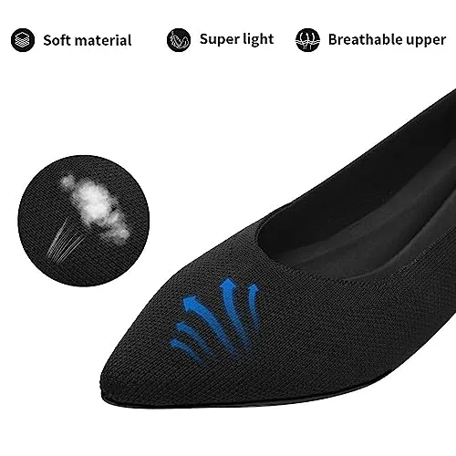 JBB Women's Flats Pointed Toe Ballet Shoes Knit Low Wedge Slip On Walking Shoes Casual Dress Loafers