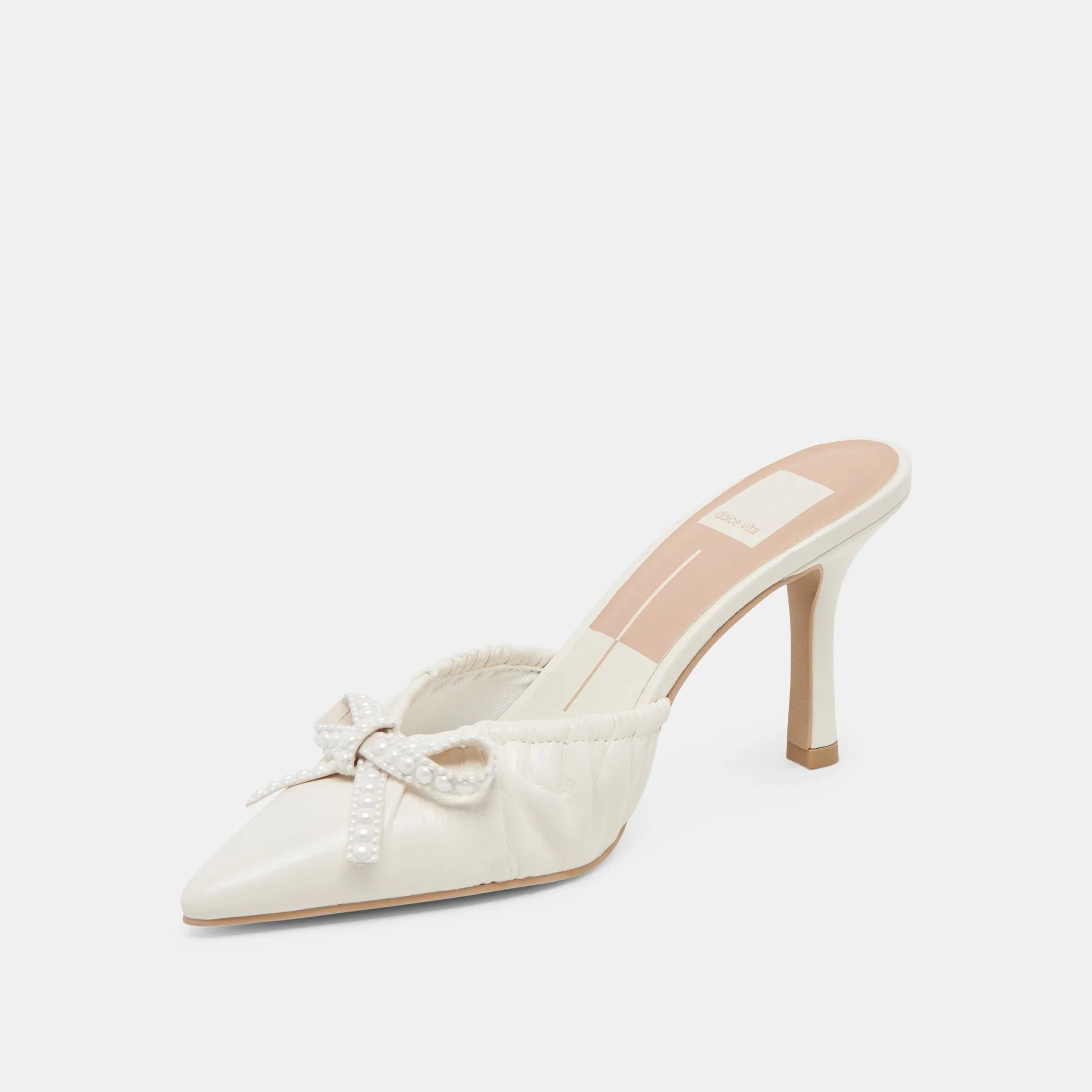 KAIRI PEARL HEELS WHITE CRINKLE PATENT