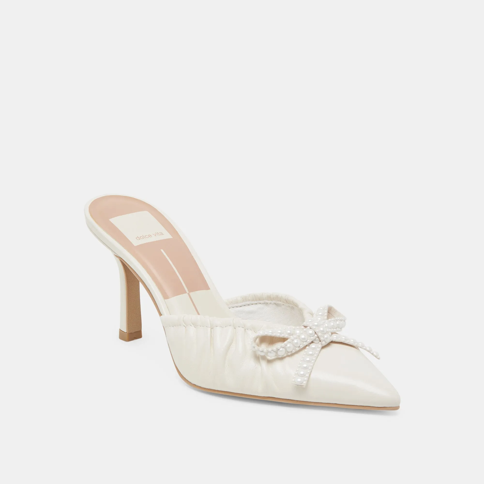 KAIRI PEARL HEELS WHITE CRINKLE PATENT