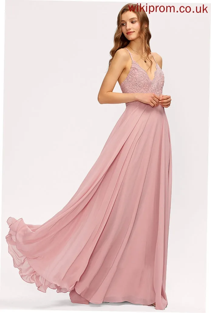 Lace Floor-Length A-Line Silhouette Length V-neck Neckline Fabric Straps Christine A-Line/Princess Sleeveless Bridesmaid Dresses