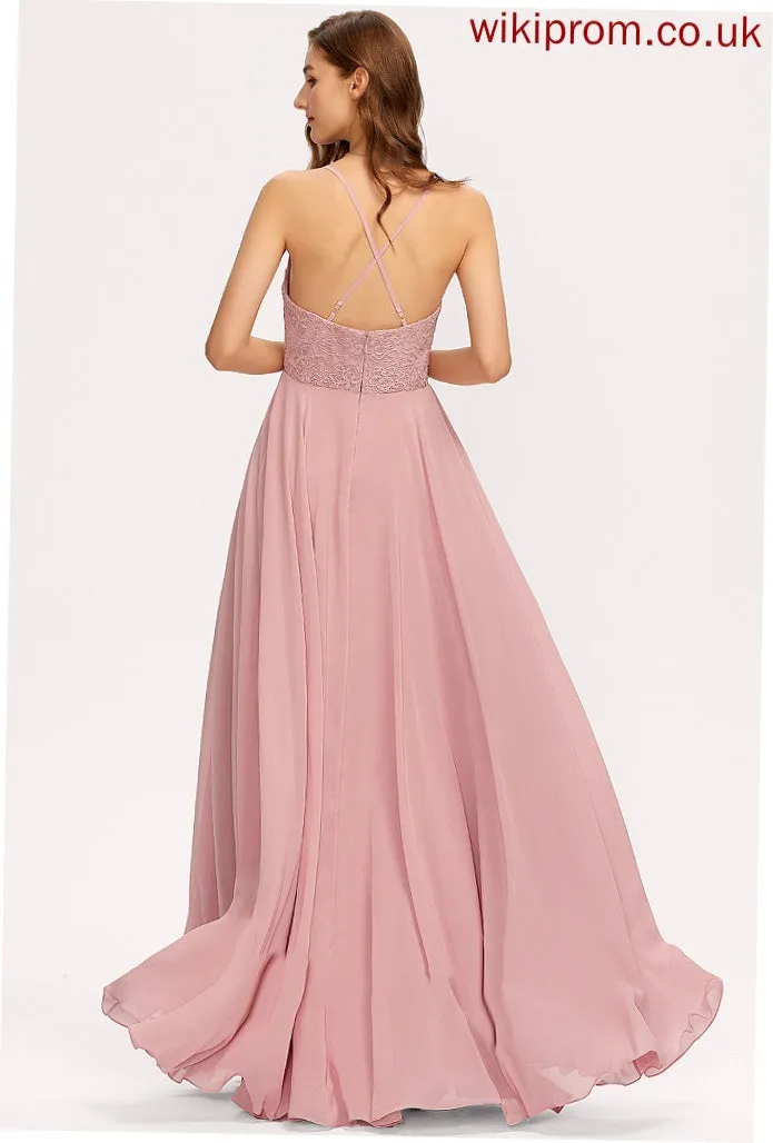 Lace Floor-Length A-Line Silhouette Length V-neck Neckline Fabric Straps Christine A-Line/Princess Sleeveless Bridesmaid Dresses