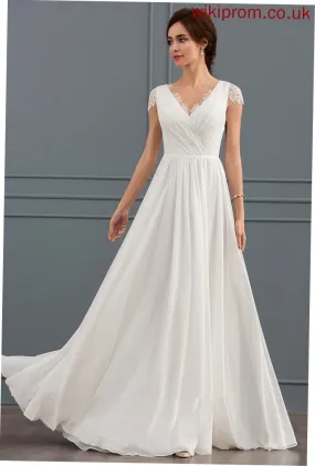 Lace Ruffle Dress Wedding Dresses Joanna Floor-Length Chiffon V-neck A-Line Wedding With