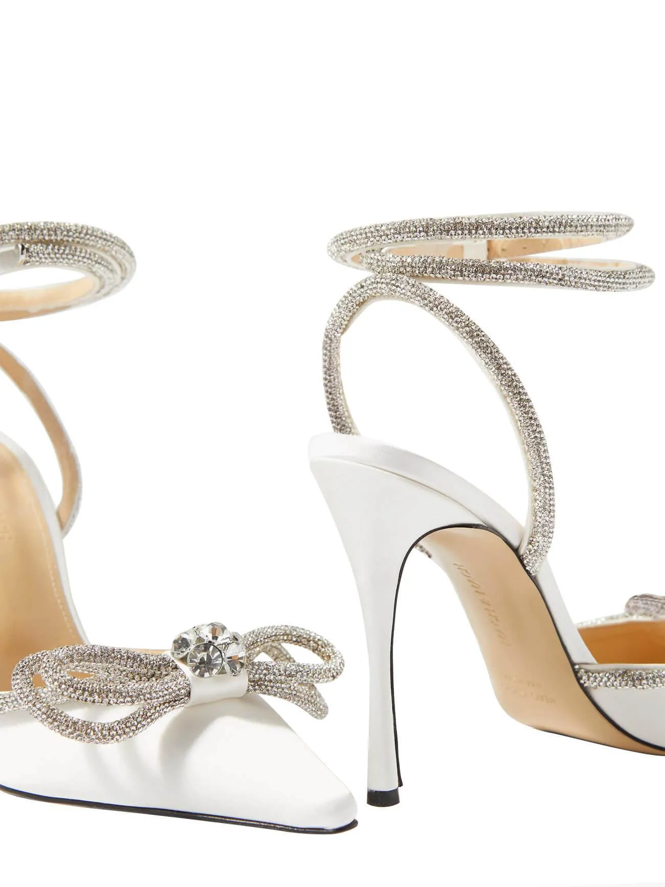 Laila Bow Crystal Satin Heels In White