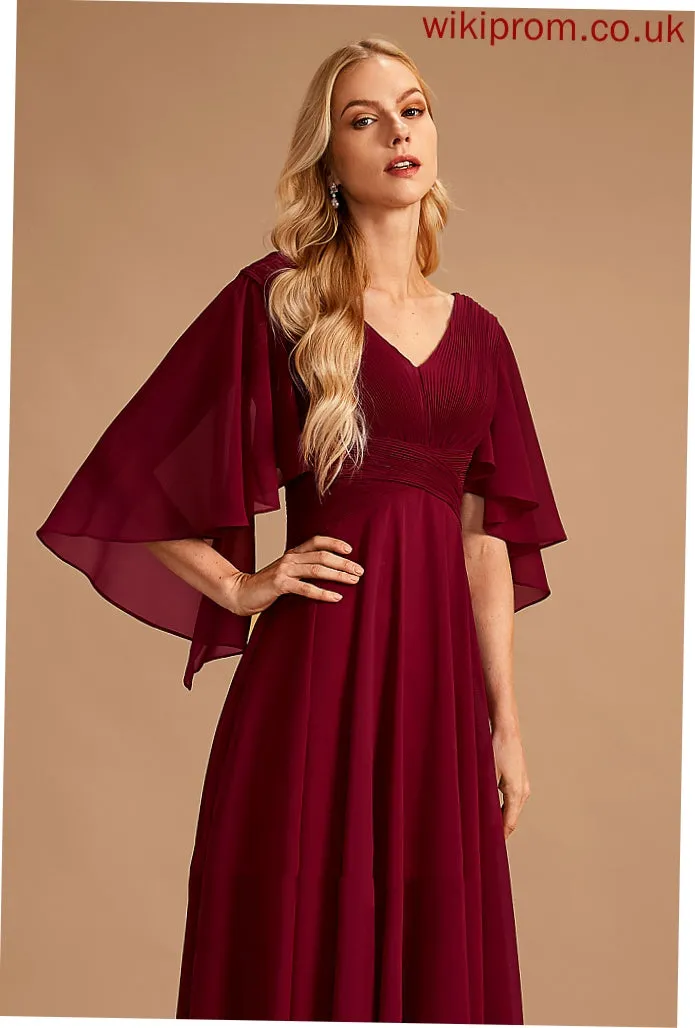 Length Fabric Silhouette Ruffle Neckline V-neck Embellishment A-Line Floor-Length Hazel Bridesmaid Dresses