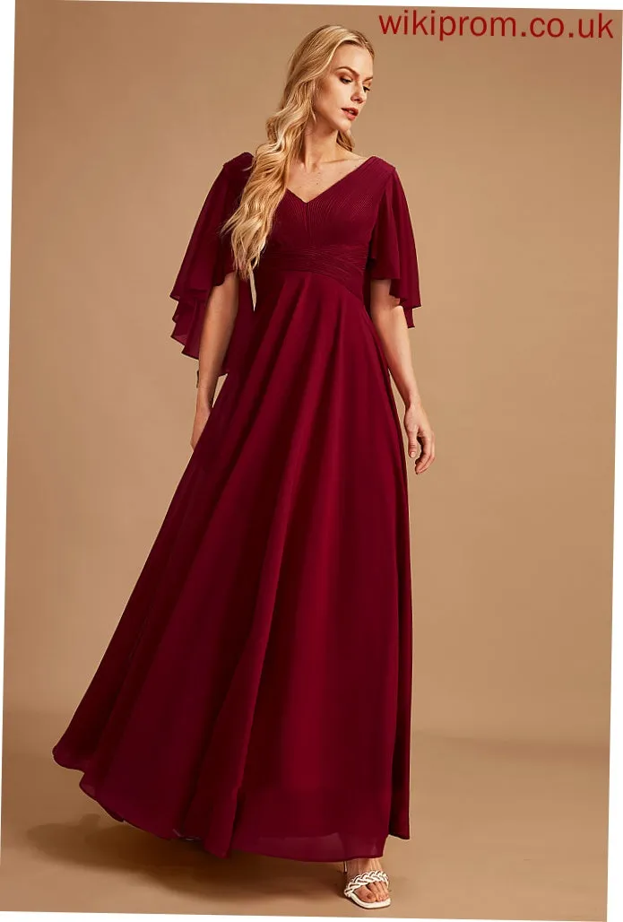 Length Fabric Silhouette Ruffle Neckline V-neck Embellishment A-Line Floor-Length Hazel Bridesmaid Dresses
