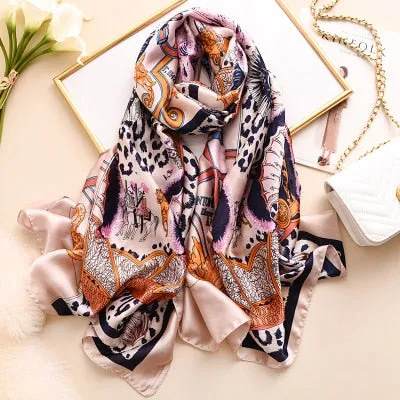 Luxury brand hijab summer women scarves soft long print silk scarves lady shawl