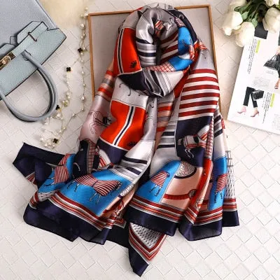 Luxury brand hijab summer women scarves soft long print silk scarves lady shawl