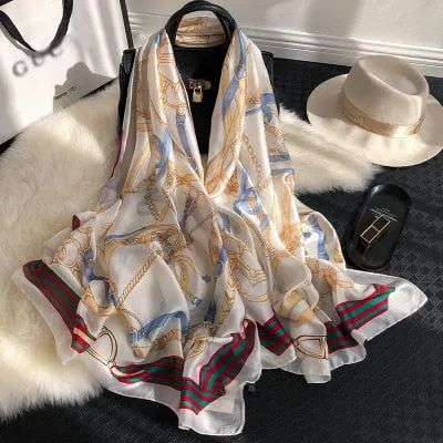 Luxury brand hijab summer women scarves soft long print silk scarves lady shawl