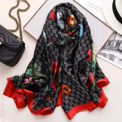 Luxury brand hijab summer women scarves soft long print silk scarves lady shawl