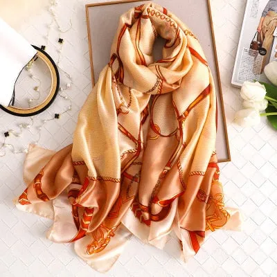 Luxury brand hijab summer women scarves soft long print silk scarves lady shawl