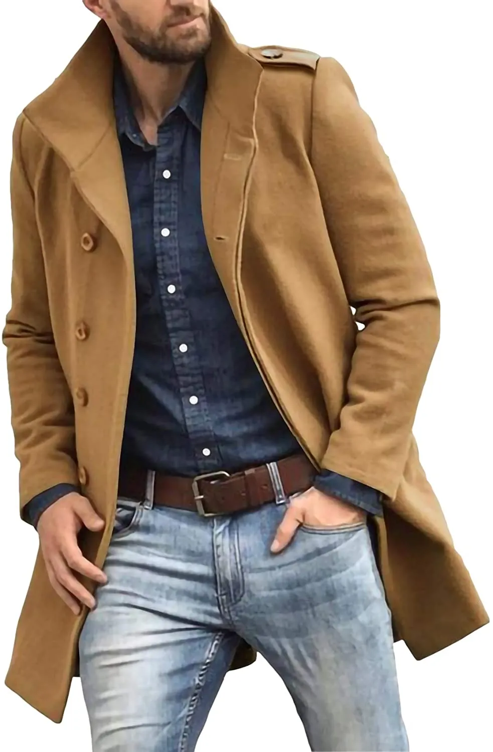 Men's Business Khaki Single Breasted Trench Coat