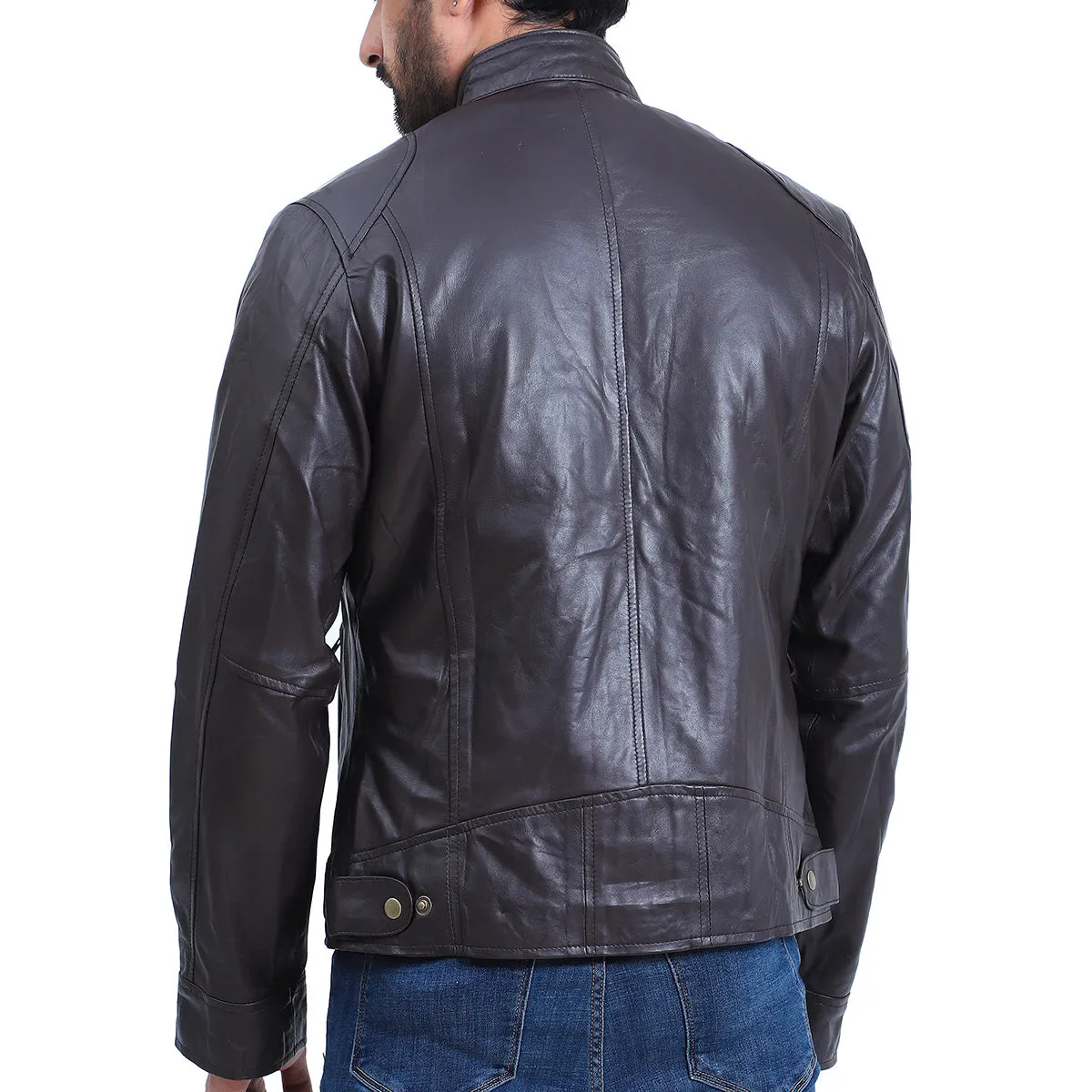 Men's Cafe Racer Biker Sheepskin Leather Jacket