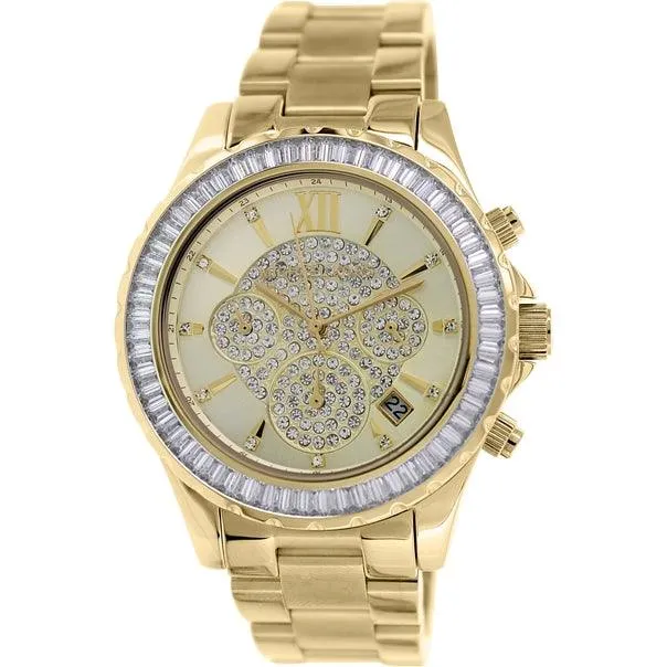 Michael Kors MK5810 Women's Crystal Gold Dial Gold Plated Steel Bracelet Glitz Chronograph Watch