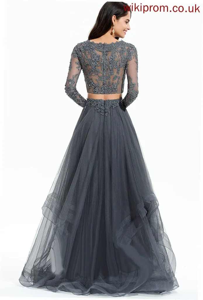 Mildred Floor-Length Prom Dresses Ball-Gown/Princess With Beading Sequins Scoop Tulle