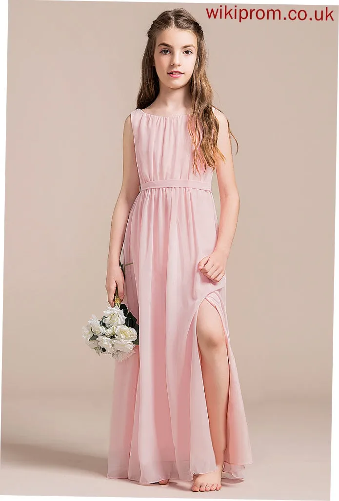 Neck Scoop Front A-Line Junior Bridesmaid Dresses With Floor-Length Split Ruffle Chiffon Kaylie