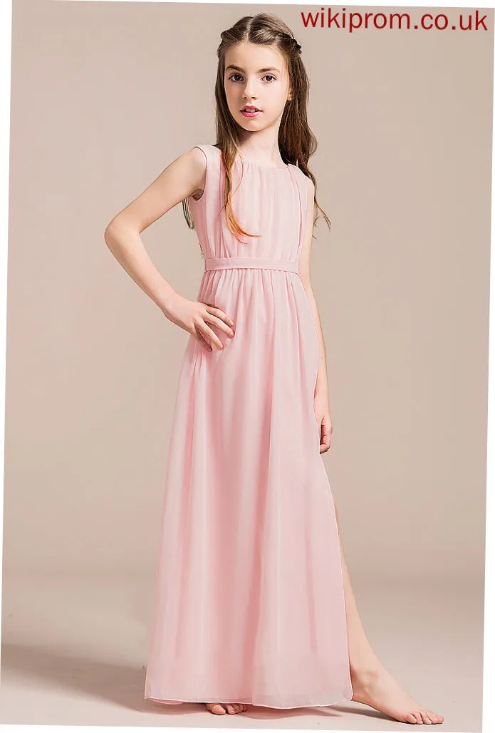 Neck Scoop Front A-Line Junior Bridesmaid Dresses With Floor-Length Split Ruffle Chiffon Kaylie