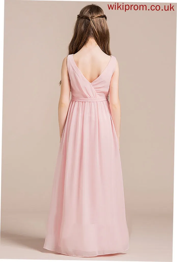 Neck Scoop Front A-Line Junior Bridesmaid Dresses With Floor-Length Split Ruffle Chiffon Kaylie