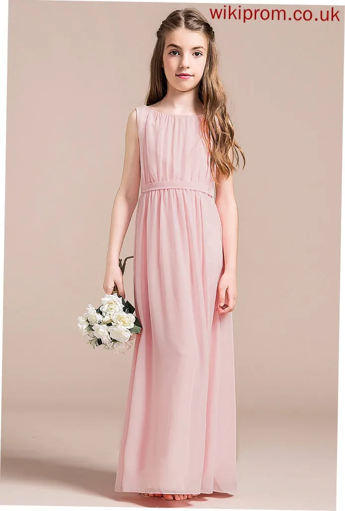 Neck Scoop Front A-Line Junior Bridesmaid Dresses With Floor-Length Split Ruffle Chiffon Kaylie