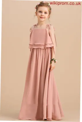 Neckline/Straps Chiffon Flower Girl Dresses Floor-length A-Line Serenity Square Sleeveless Dress - Girl Flower