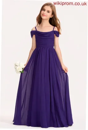 Off-the-Shoulder A-Line Junior Bridesmaid Dresses Chiffon Hilda Ruffle Floor-Length With