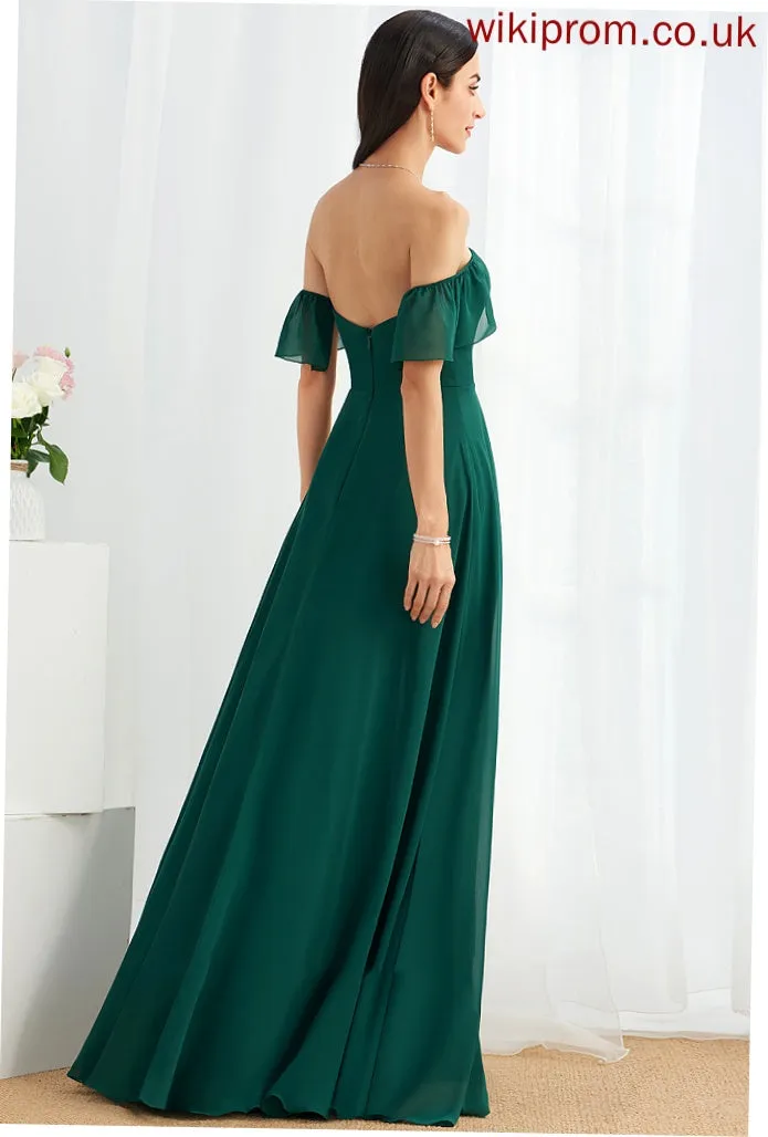 Off-the-Shoulder Silhouette SplitFront Fabric Neckline Floor-Length Length Embellishment A-Line Novia Sleeveless A-Line/Princess Bridesmaid Dresses