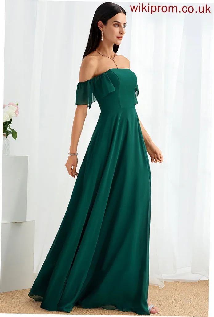 Off-the-Shoulder Silhouette SplitFront Fabric Neckline Floor-Length Length Embellishment A-Line Novia Sleeveless A-Line/Princess Bridesmaid Dresses