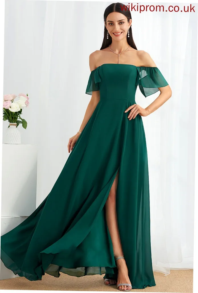 Off-the-Shoulder Silhouette SplitFront Fabric Neckline Floor-Length Length Embellishment A-Line Novia Sleeveless A-Line/Princess Bridesmaid Dresses