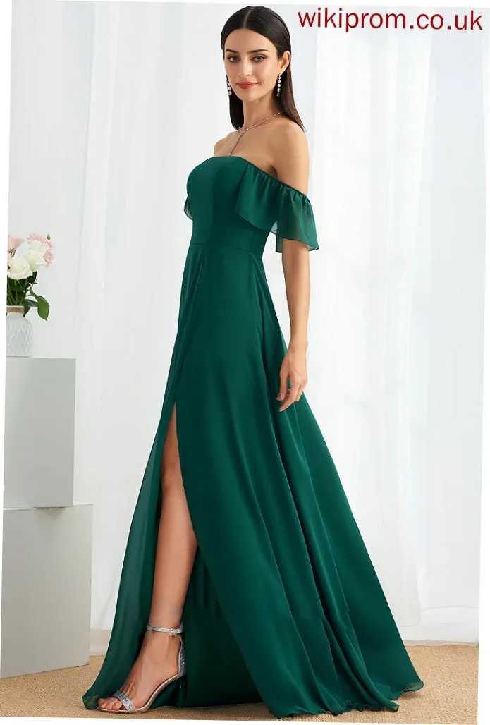 Off-the-Shoulder Silhouette SplitFront Fabric Neckline Floor-Length Length Embellishment A-Line Novia Sleeveless A-Line/Princess Bridesmaid Dresses