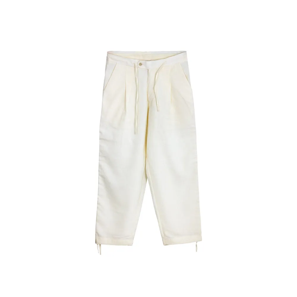 Pleated Baggy Linen Trousers (Pearl)