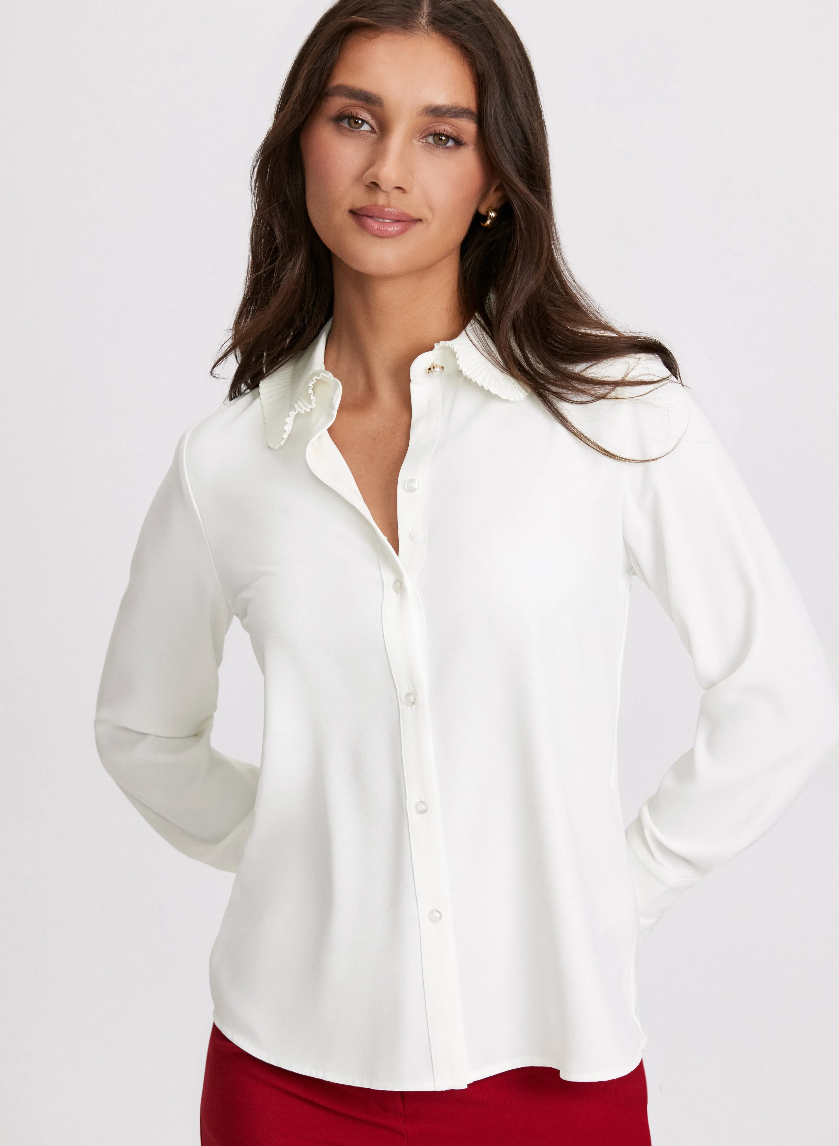 Pleated Detail Button-Up Blouse