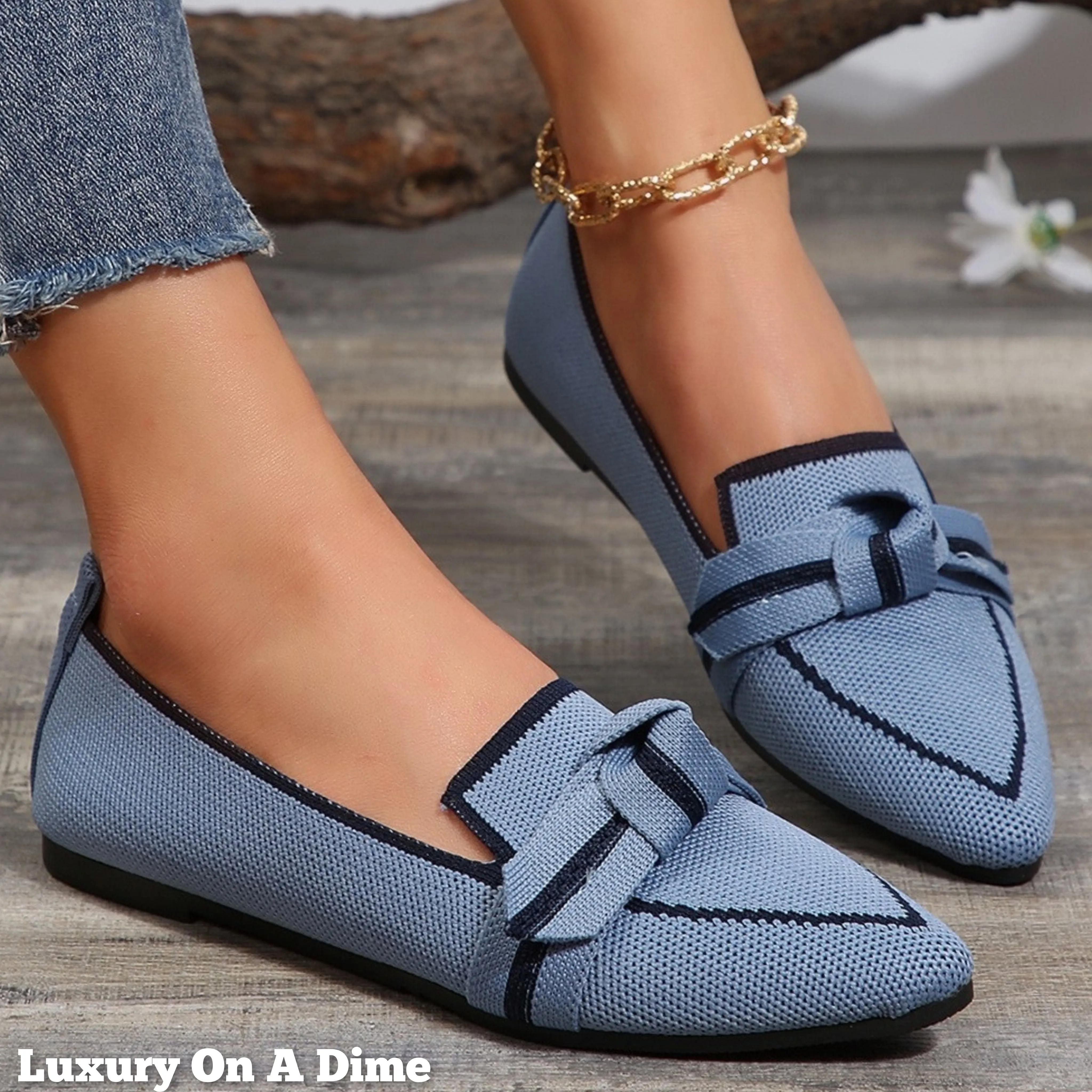 Pointed Knot Bow Top Ballet Flat Casual Loafer Contrast Color Slip-on Shoes