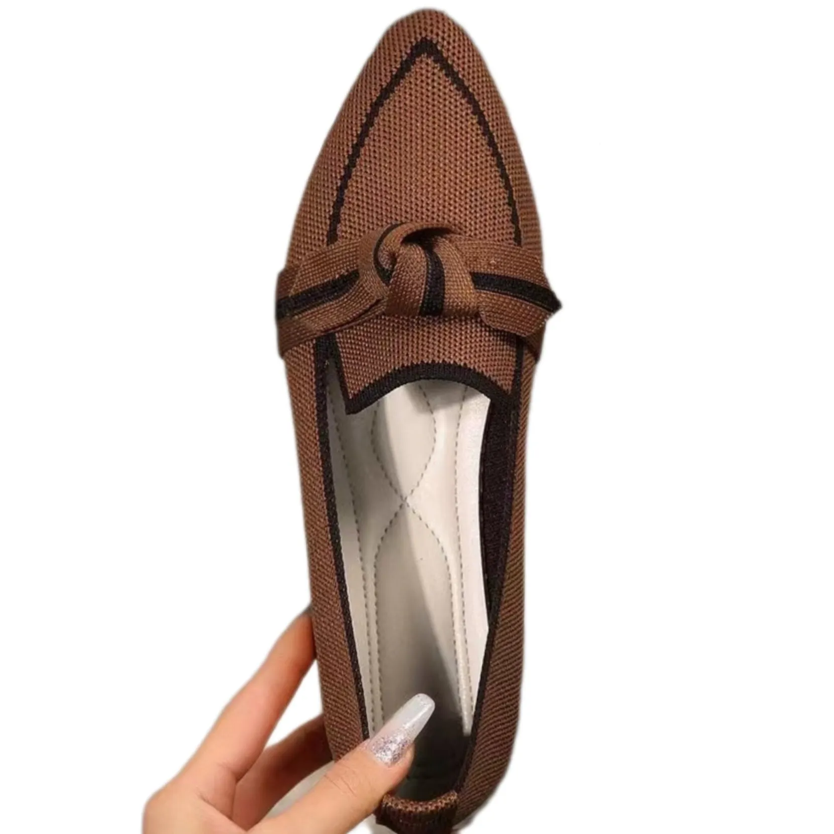 Pointed Knot Bow Top Ballet Flat Casual Loafer Contrast Color Slip-on Shoes