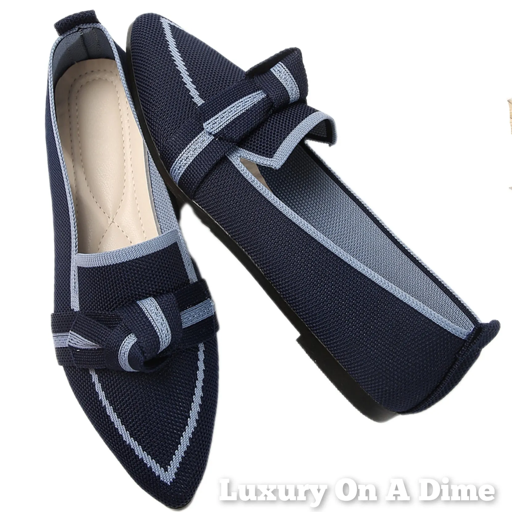 Pointed Knot Bow Top Ballet Flat Casual Loafer Contrast Color Slip-on Shoes