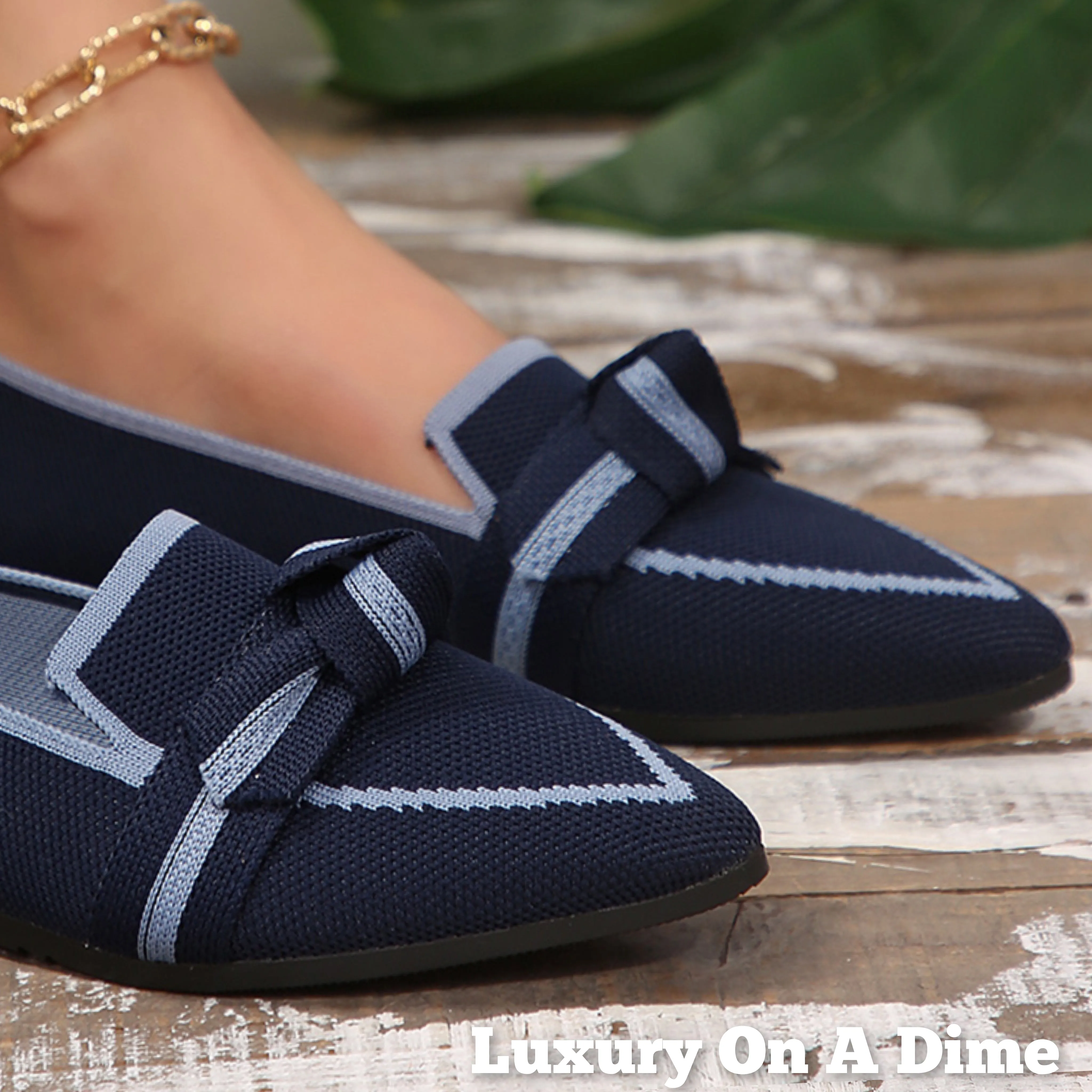 Pointed Knot Bow Top Ballet Flat Casual Loafer Contrast Color Slip-on Shoes