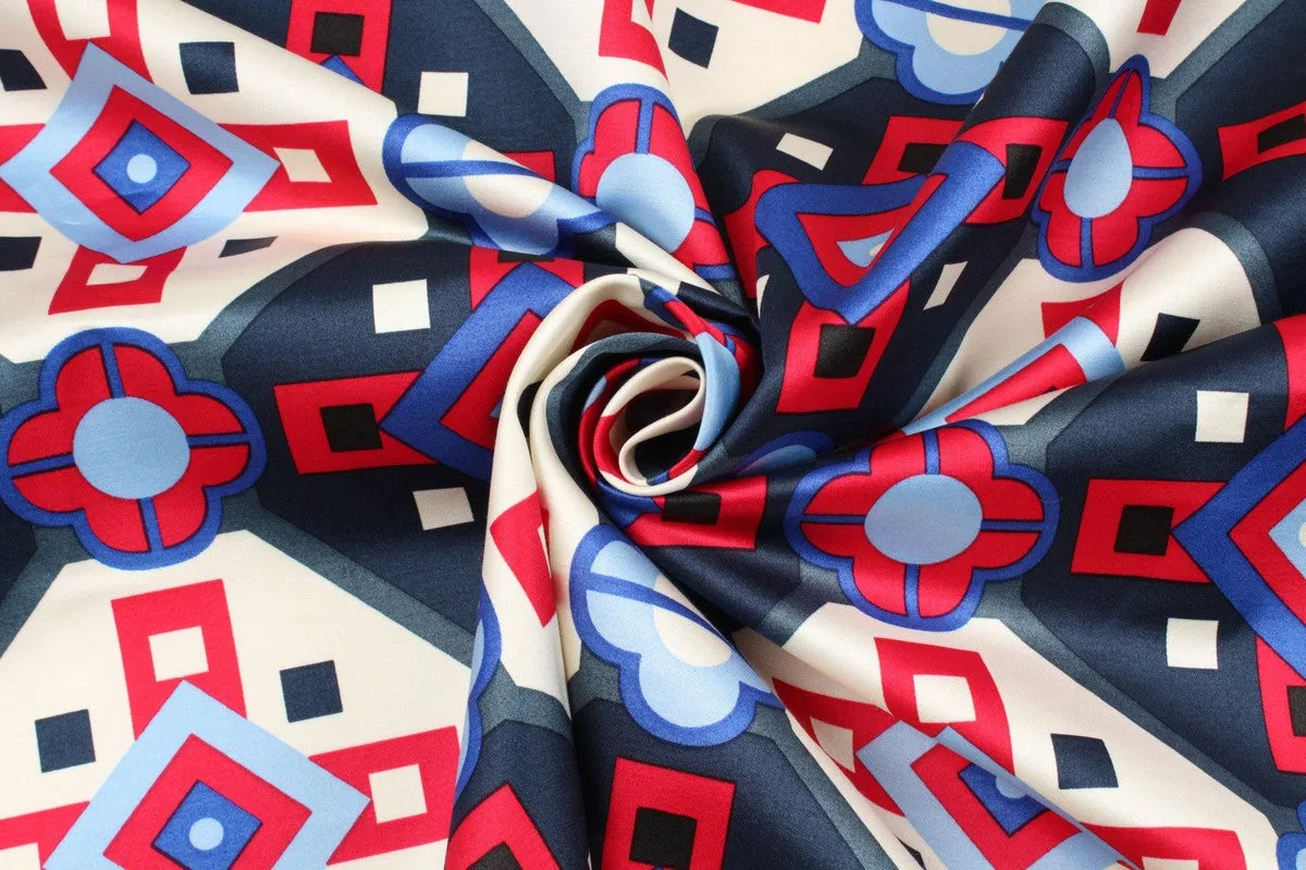 Printed Cotton Viscose Satin - Geometric - M.O.Q 30 Mts