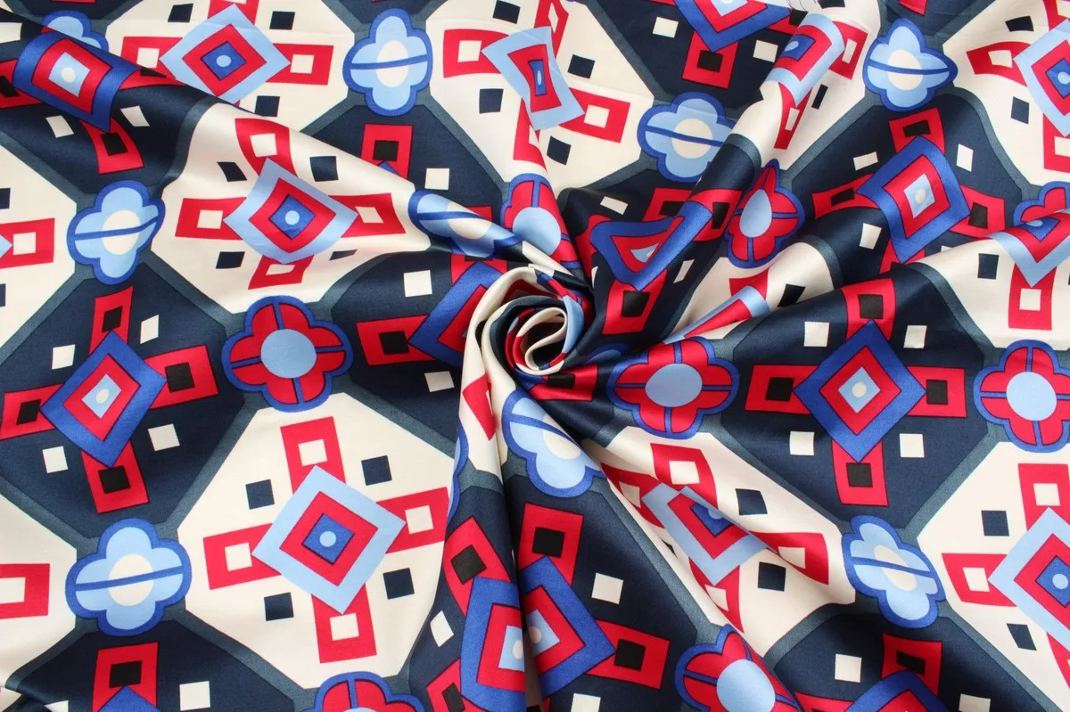 Printed Cotton Viscose Satin - Geometric - M.O.Q 30 Mts