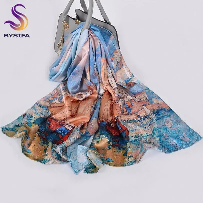 Pure Mulberry Silk Scarf - Luxuriously Soft Silk Scarf with Phoenix Flower Design | BYSIFA