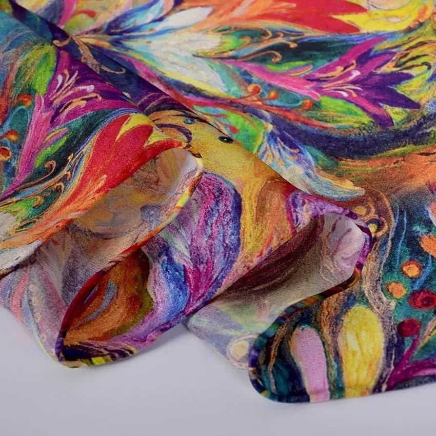 Pure Mulberry Silk Scarf - Luxuriously Soft Silk Scarf with Phoenix Flower Design | BYSIFA