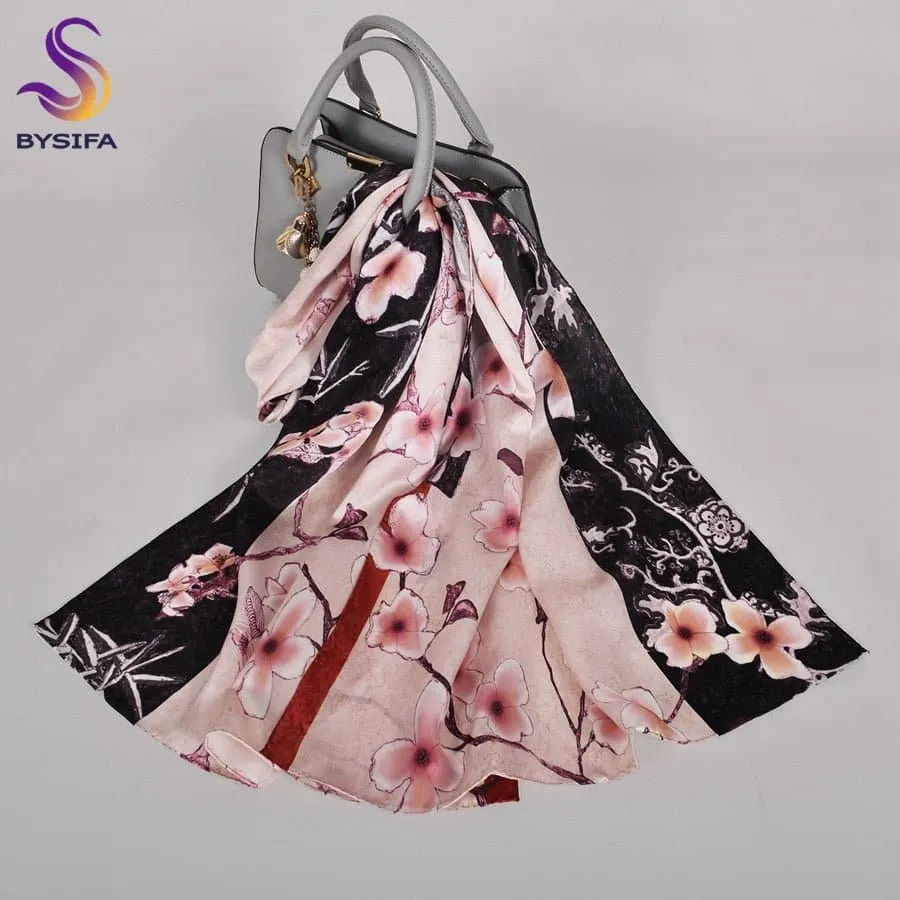 Pure Mulberry Silk Scarf - Luxuriously Soft Silk Scarf with Phoenix Flower Design | BYSIFA