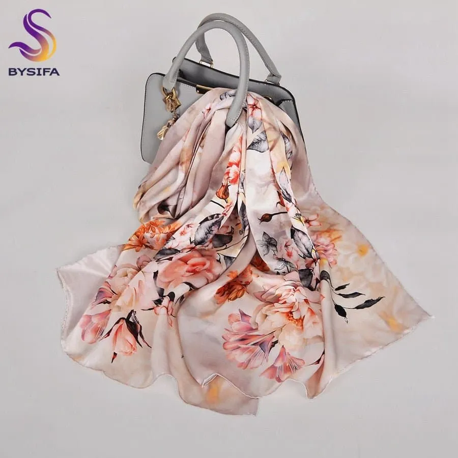 Pure Mulberry Silk Scarf - Luxuriously Soft Silk Scarf with Phoenix Flower Design | BYSIFA