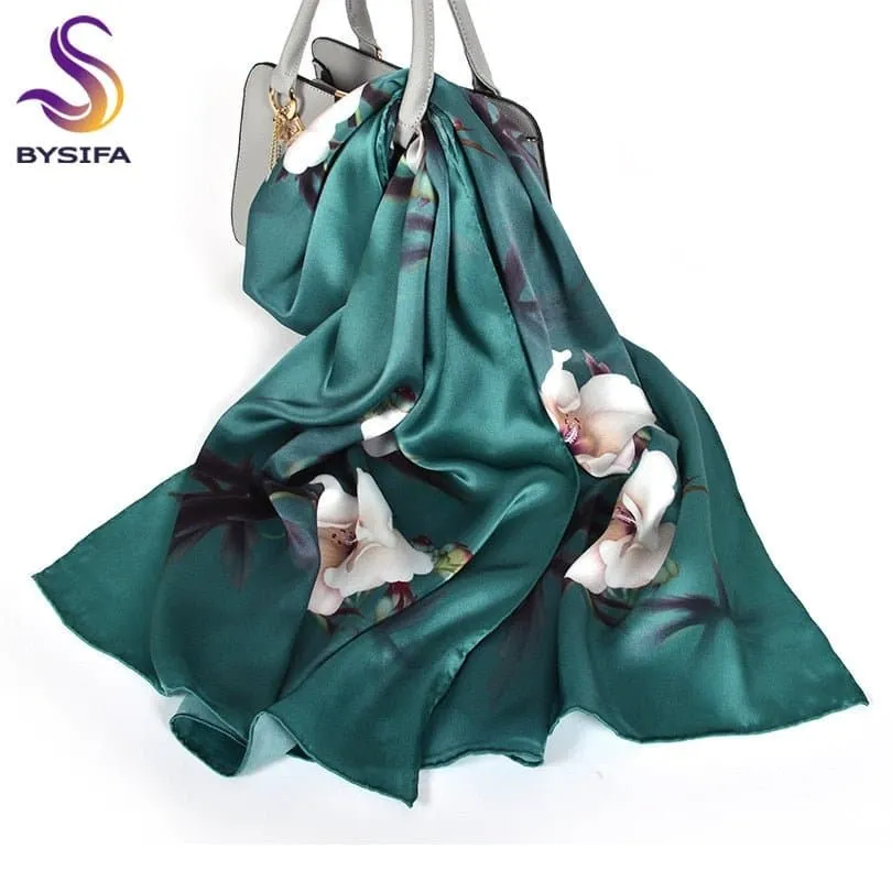 Pure Mulberry Silk Scarf - Luxuriously Soft Silk Scarf with Phoenix Flower Design | BYSIFA