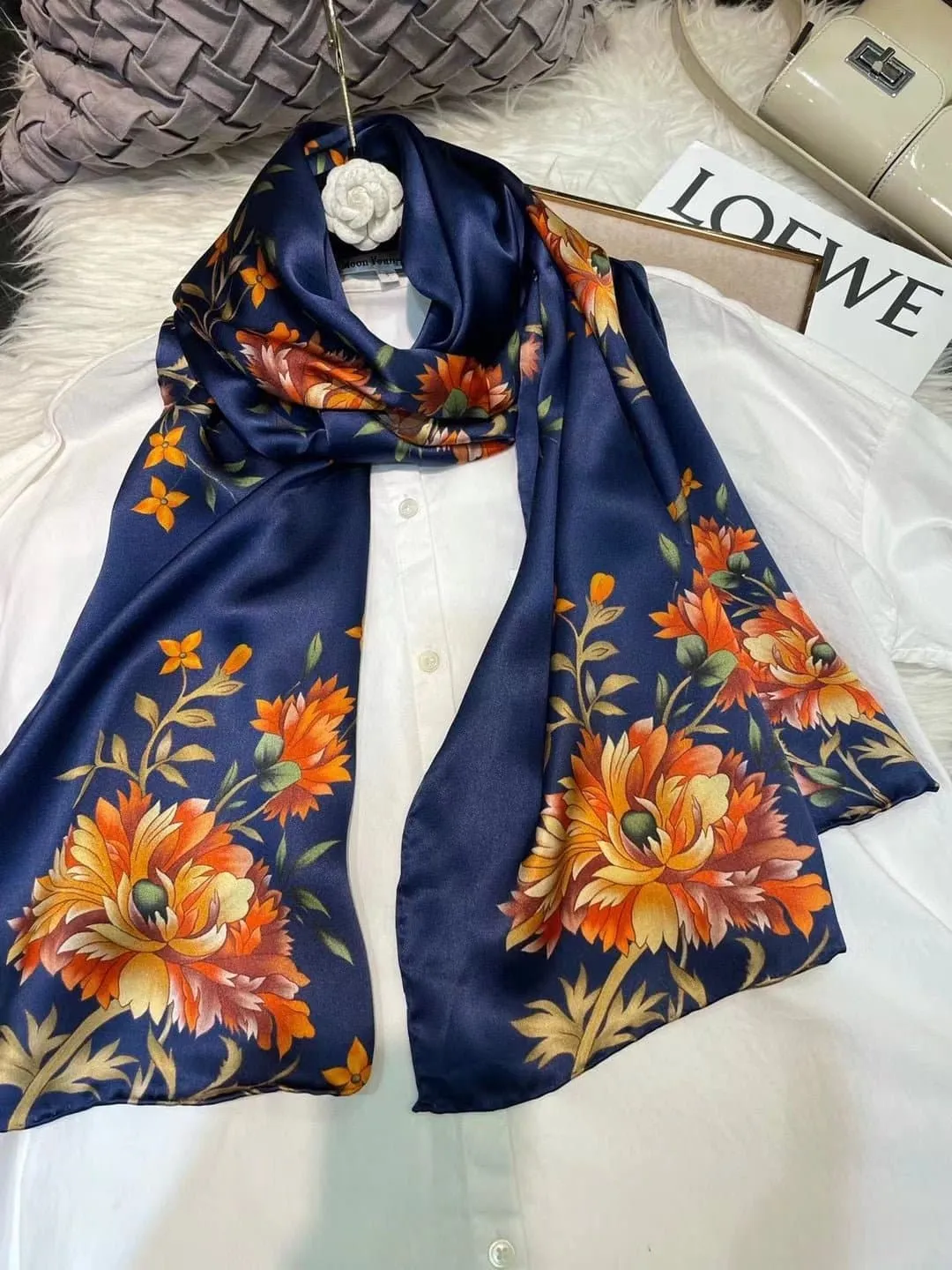 Pure Mulberry Silk Scarf - Luxuriously Soft Silk Scarf with Phoenix Flower Design | BYSIFA