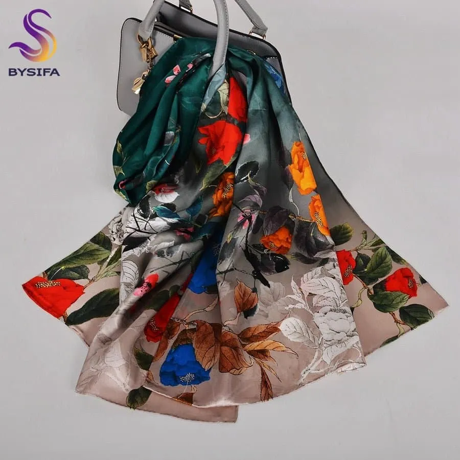 Pure Mulberry Silk Scarf - Luxuriously Soft Silk Scarf with Phoenix Flower Design | BYSIFA