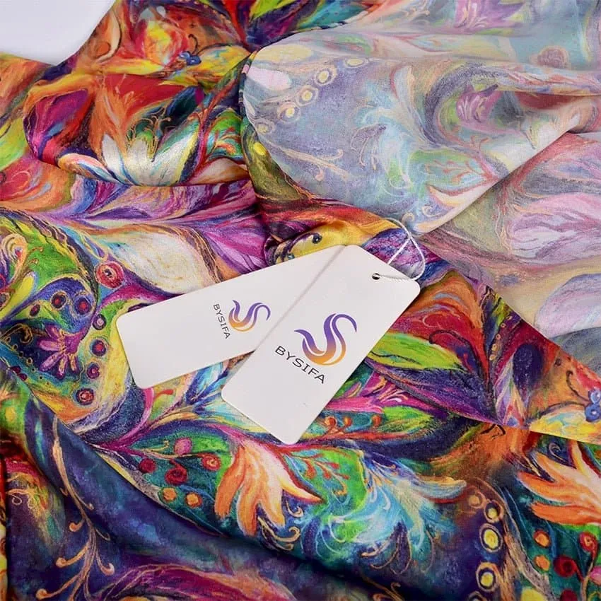 Pure Mulberry Silk Scarf - Luxuriously Soft Silk Scarf with Phoenix Flower Design | BYSIFA