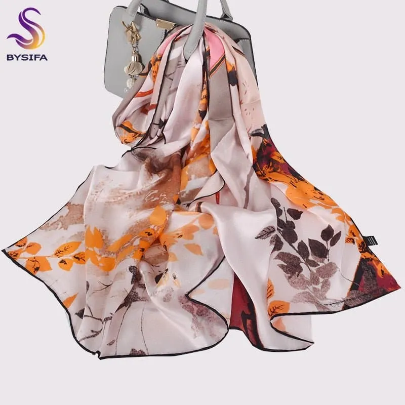 Pure Mulberry Silk Scarf - Luxuriously Soft Silk Scarf with Phoenix Flower Design | BYSIFA